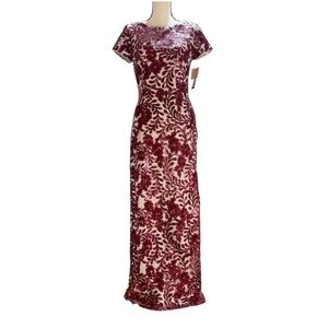 Betsy & Adam Wine Red Floral Maxi Dress